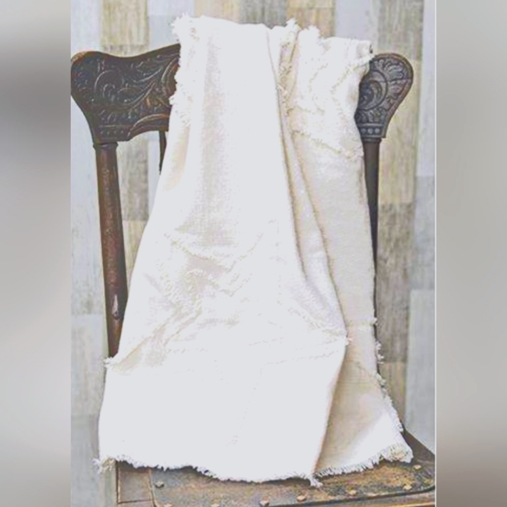 Burlap Antique White Star Woven throw